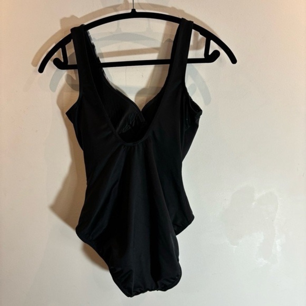 Black One-Piece Swimsuit with Gray Marble Side Panel - Picture 4 of 5